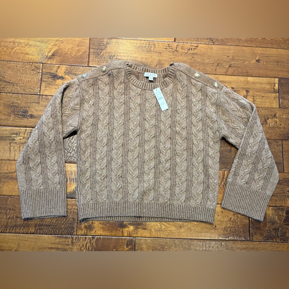 J. Crew Cable-knit Sweater Brown with Gold Buttons in Supersoft Yarn - L, NWT